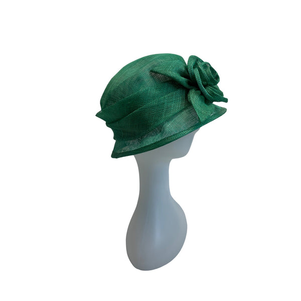 C.C Exclusives Womens Green Sinamay Cloche Hat With Flower Accent - One Size