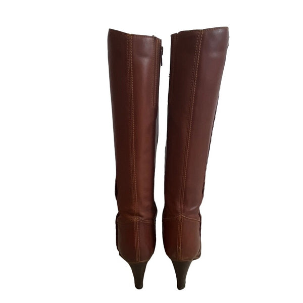 Vintage Latinas Women's Brown Leather Knee High Heeled Zip Up Boots Sz 7.5