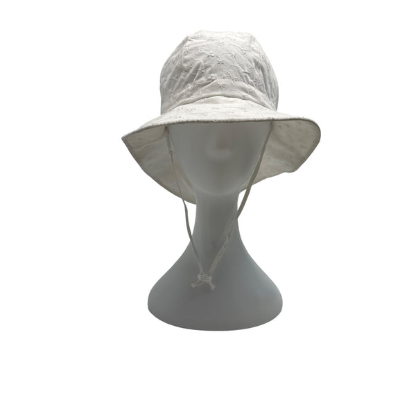 Ami & li White Floppy Brim Embroidered Bucket Hat With Chin Strap Size M