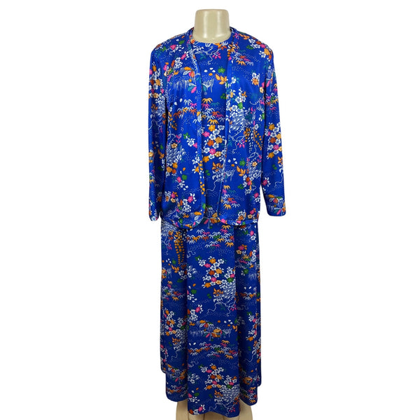 Vintage Yves Jennet Women's Multicolored Maxi Long Sleeve Dress Set Sz 10