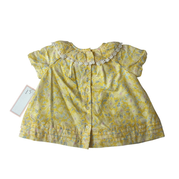 Cupcakes And Cashmere Yellow Floral Baby Dress Withh Lace Collar Sz 3-6M- New