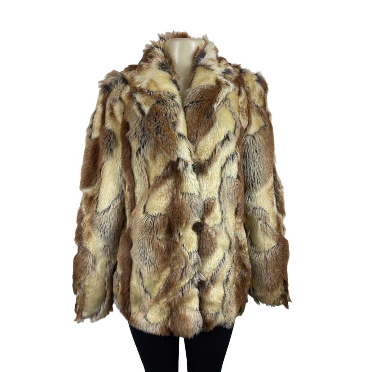 Platinum Women's Brown Faux Fur Notched Lapel Coat Sz M - 00