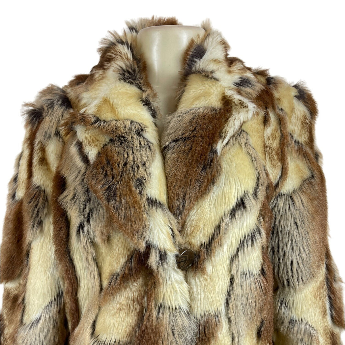 Platinum Women's Brown Faux Fur Notched Lapel Coat Sz M - 00