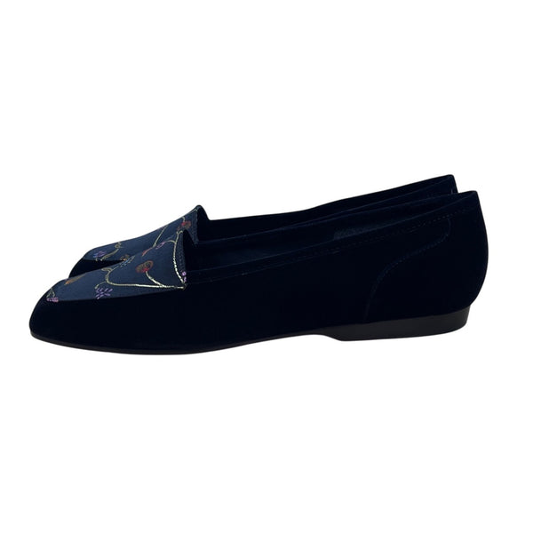 Enzo Angiolini Women’s Black Velvet Embroidered Slip on Liberty Loafers 8.5M-New