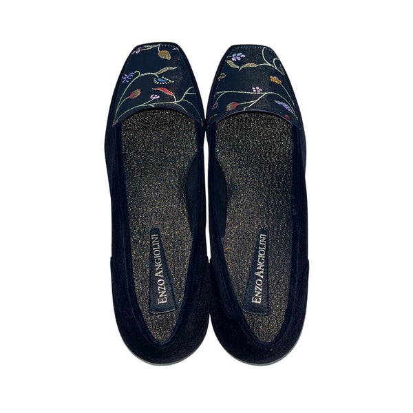 Enzo Angiolini Women’s Black Velvet Embroidered Slip on Liberty Loafers 8.5M-New