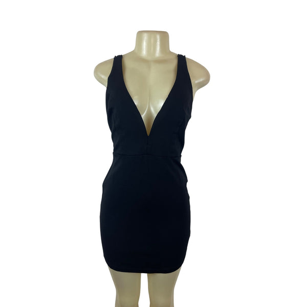 Black Plunge V-Neck Sleeveless Bodycon Mini Dress Lulus Size L