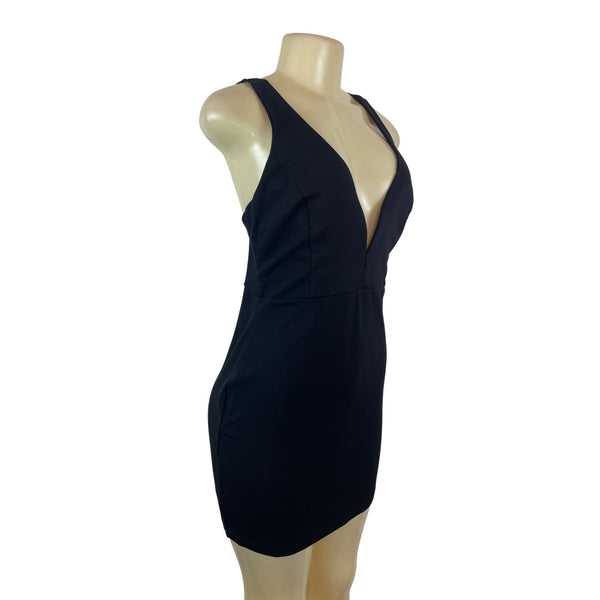 Black Plunge V-Neck Sleeveless Bodycon Mini Dress Lulus Size L