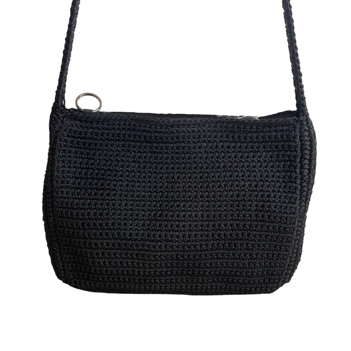 The Sak Women's Black Knitted Crochet Shoulder Bag With Zipper Closure Sz M