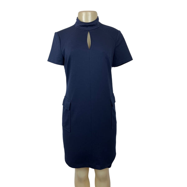 Calvin Klein Women's Navy Blue Short Sleeve Dress Keyhole Front & Pockets Sz 6