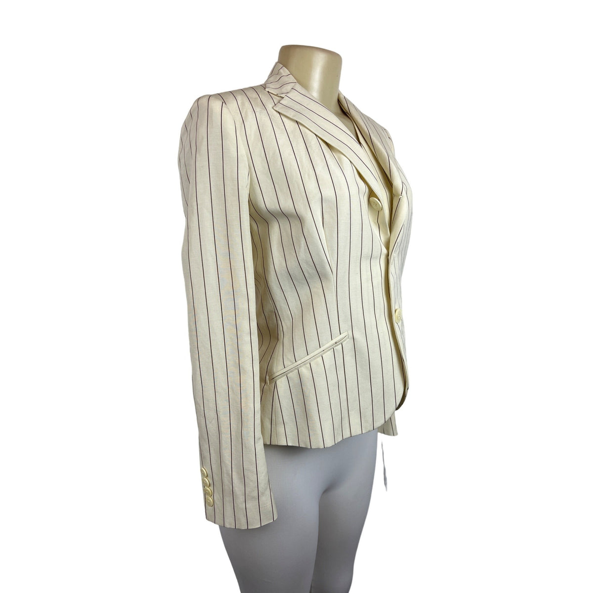 Ralph Lauren Striped Cream Silk Blazer Vest 2pc Set Sz 8 (EUR 38) - NWT