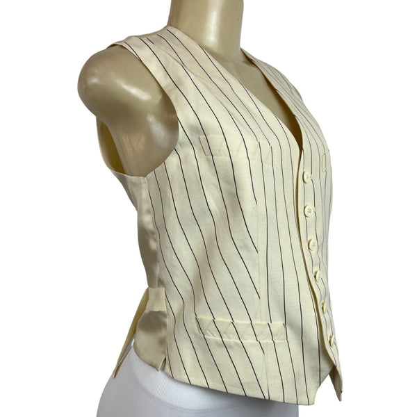 Ralph Lauren Striped Cream Silk Blazer Vest 2pc Set Sz 8 (EUR 38) - NWT