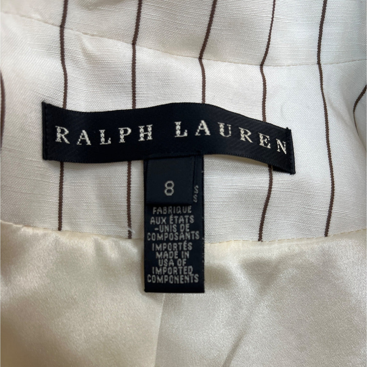 Ralph Lauren Striped Cream Silk Blazer Vest 2pc Set Sz 8 (EUR 38) - NWT