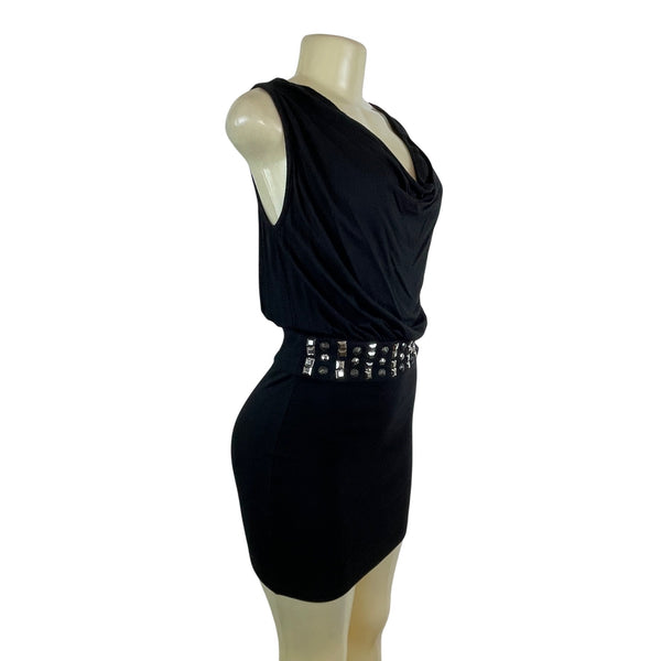 La Rok Black Sleeveless Cowl Neck Dress With Studded Waistband Size XS