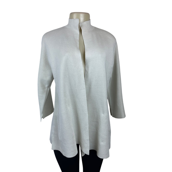 Eileen Fisher Womens Off-White Open Front Silk Blend Cardigan Jacket Sz S