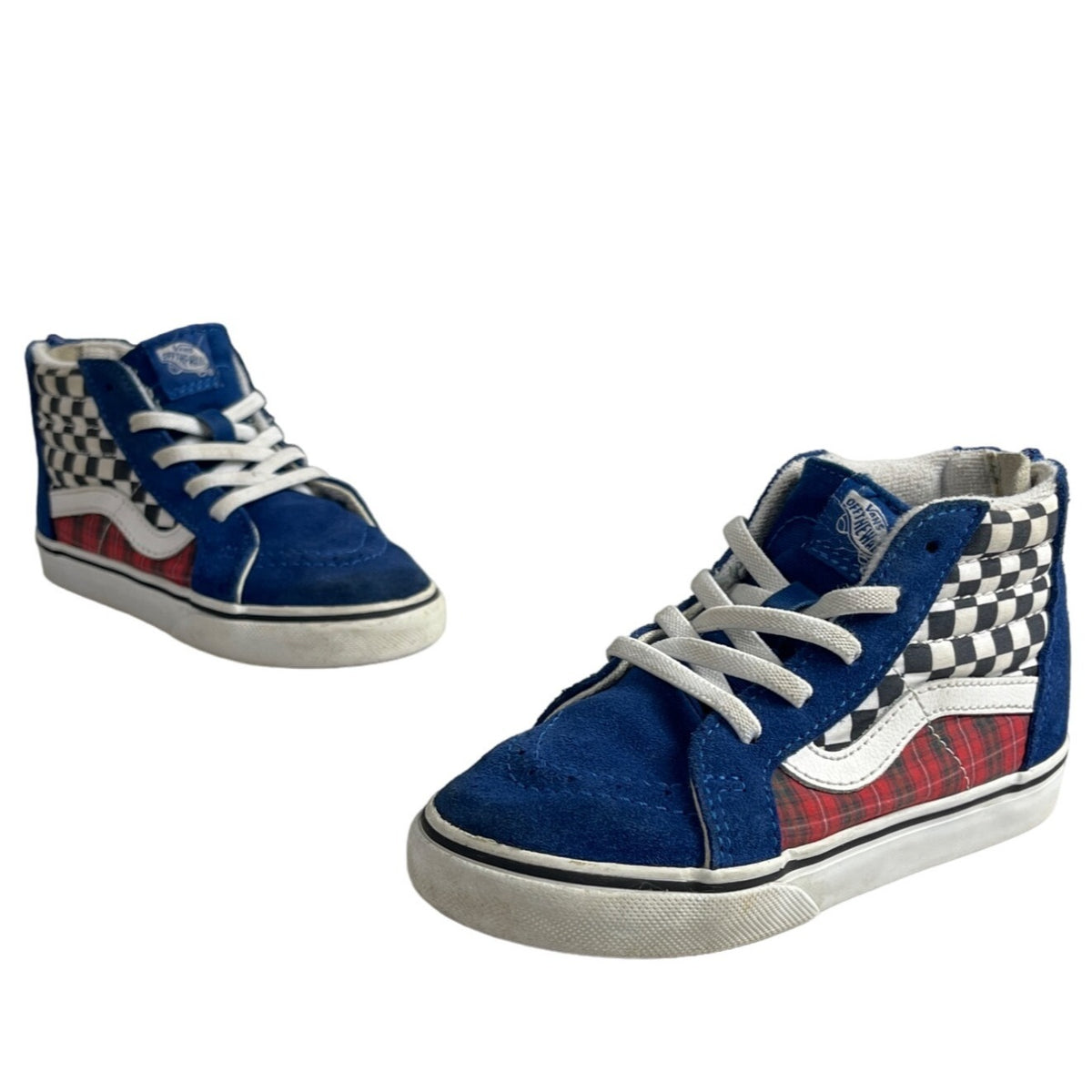 Vans Toddler Blue Checkered Ols Skull Sk8 High Top Sneakers Sz 10