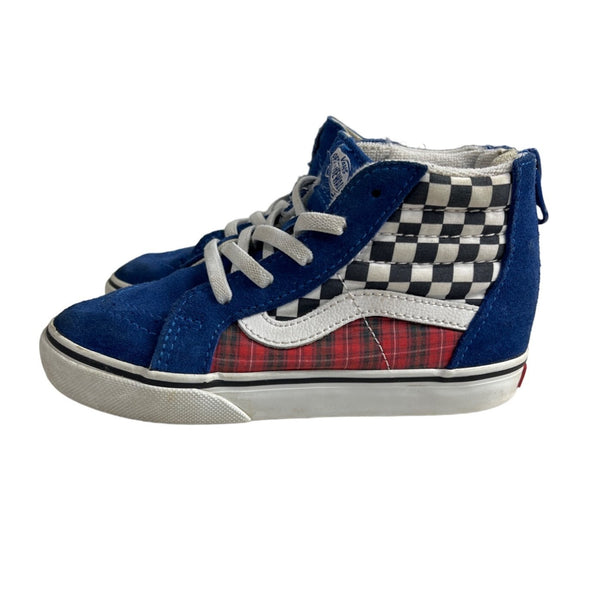 Vans Toddler Blue Checkered Ols Skull Sk8 High Top Sneakers Sz 10