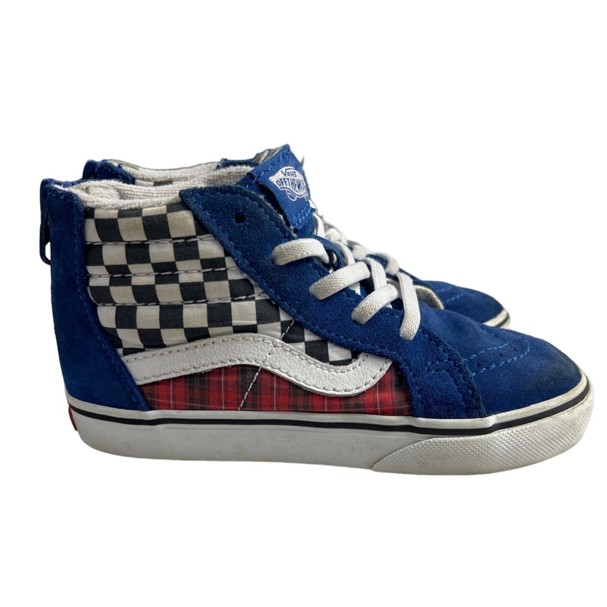 Vans Toddler Blue Checkered Ols Skull Sk8 High Top Sneakers Sz 10