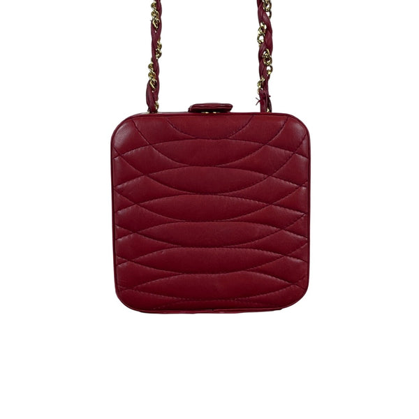 Giorgio Beverly Hills Red Quilted Leather Mini Crossbody Bag Gold Tone Details