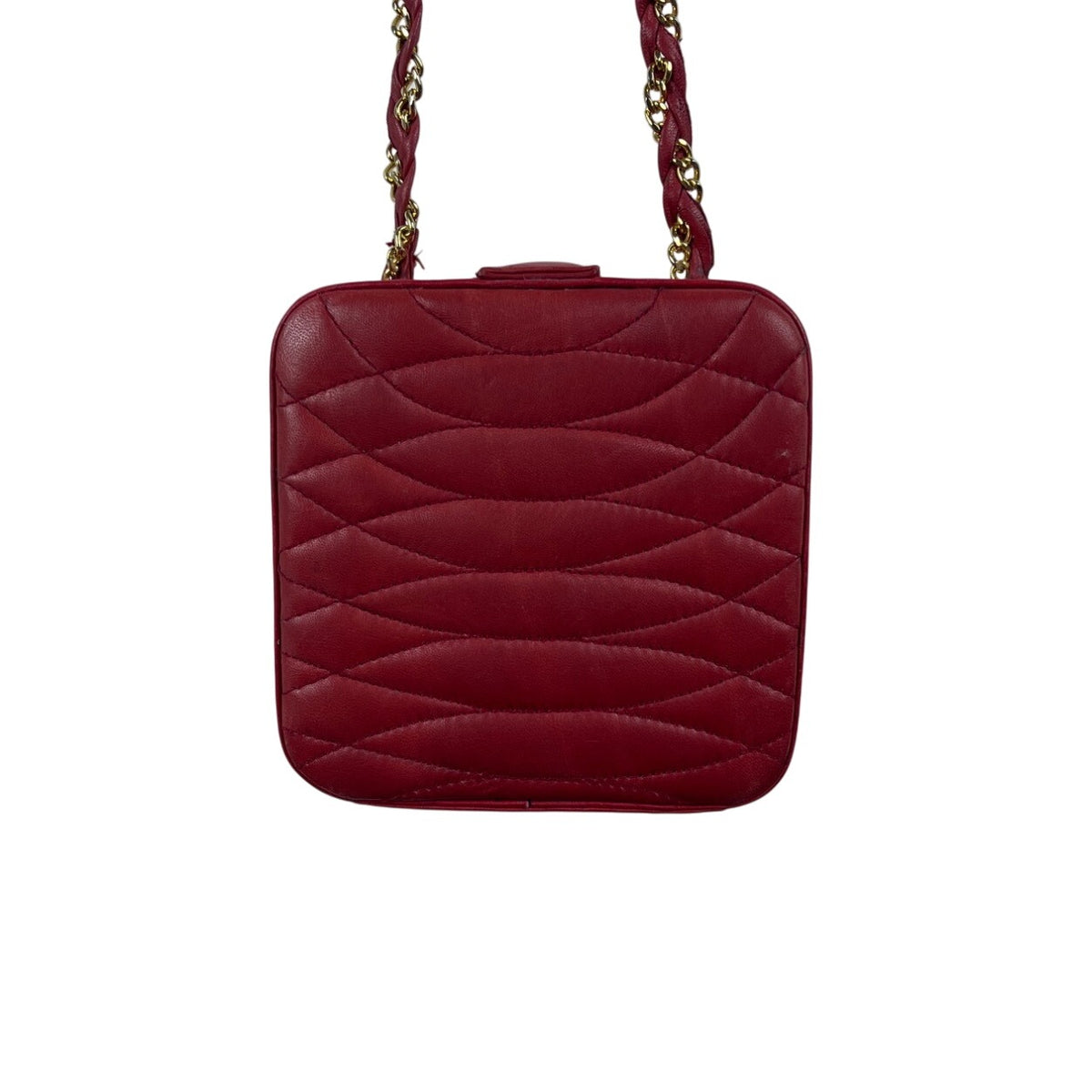 Giorgio Beverly Hills Red Quilted Leather Mini Crossbody Bag Gold Tone Details