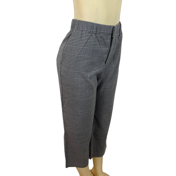 Gap Gray Women's Plaid High-Wasted Elasticated Wide-Leg Trousers Size MP- New