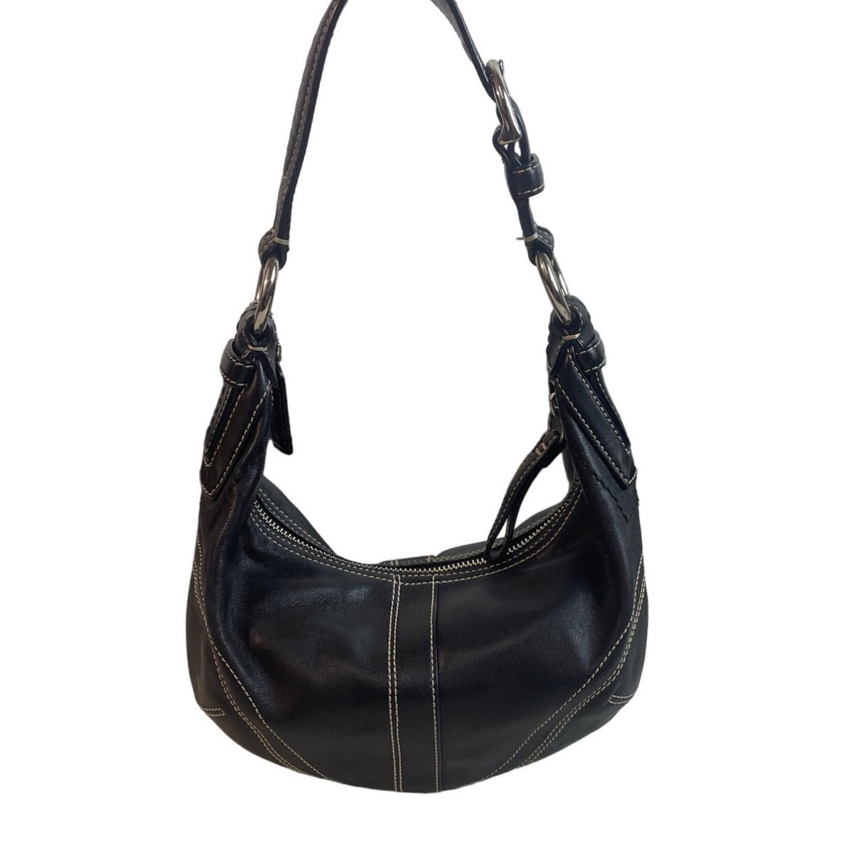 Coach Women’s Black Vintage Leather Hobo Shoulder Bag Braided Strap Sz S