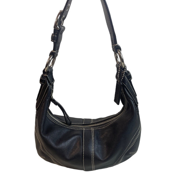 Coach Women’s Black Vintage Leather Hobo Shoulder Bag Braided Strap Sz S