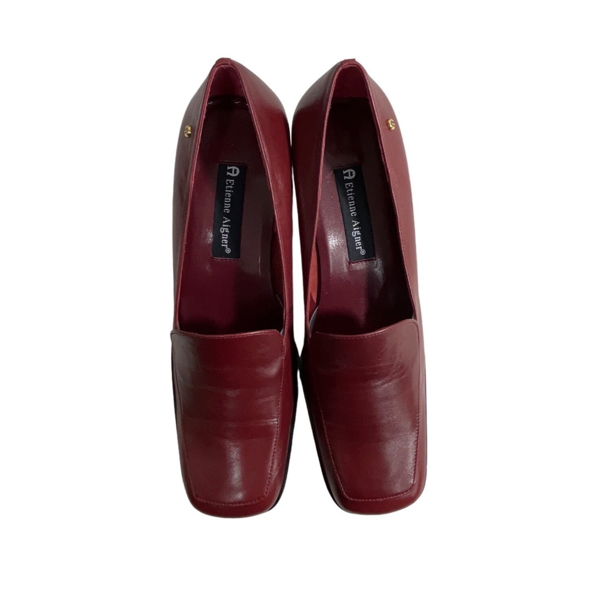 90’s Etienne Aigner Women's Oxblood Red Leather Block Heeled Loafers Sz 8.5M