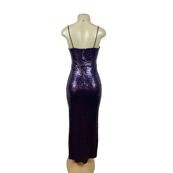 B.Smart Purple Sequin Spaghetti Strap Midi Dress With V-Neck & Side Slit Sz 9/10