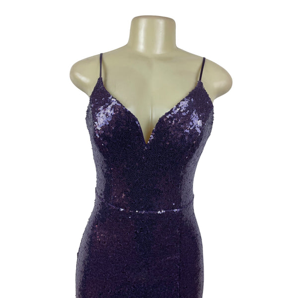 B.Smart Purple Sequin Spaghetti Strap Midi Dress With V-Neck & Side Slit Sz 9/10