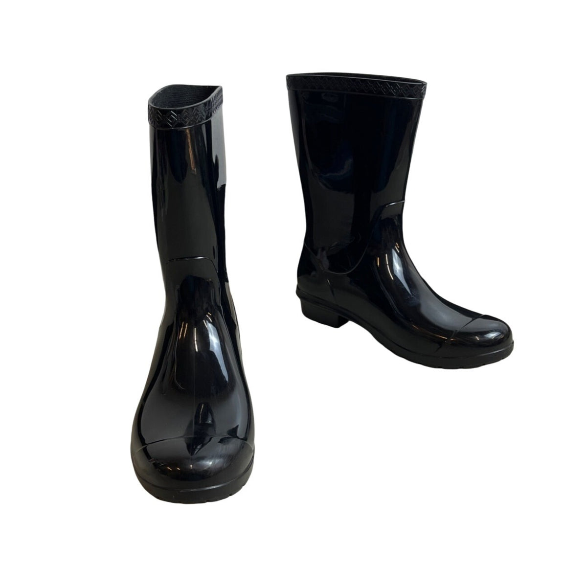 UGG Women's Shiny Black Rubber Signature Logo Sienna Rain Boots Sz 7