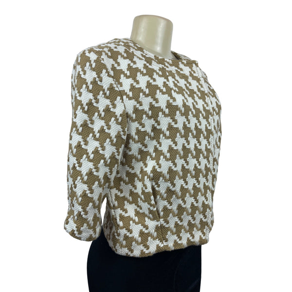 Michael Kors Women’s Brown Houndstooth Camel Cropped Blazer Jacket Sz P/S