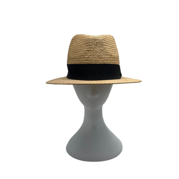 H&M Natural Straw Fedora Hat With Black Band