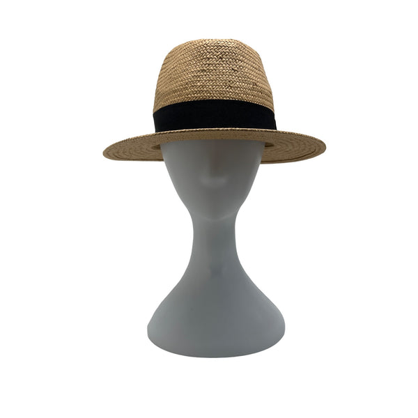 H&M Natural Straw Fedora Hat With Black Band