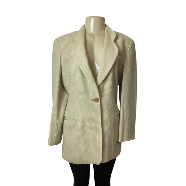 Vintage Giorgio Armani Womens Cream Brown Single-Breasted Blazer Size 8