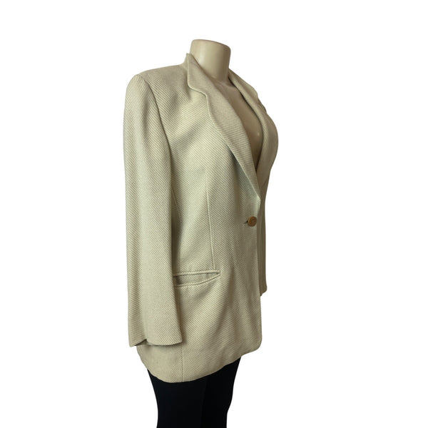 Vintage Giorgio Armani Womens Cream Brown Single-Breasted Blazer Size 8