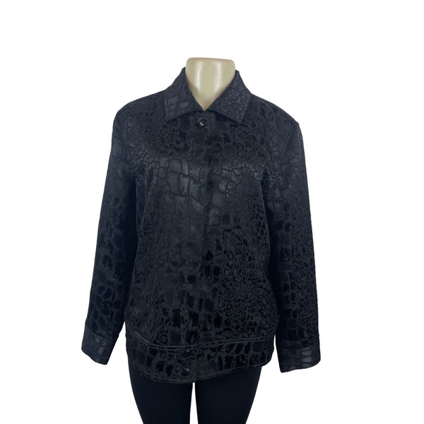 Chico's Womens Black Faux Crocodile Print Button-Up Jacket Sz 2