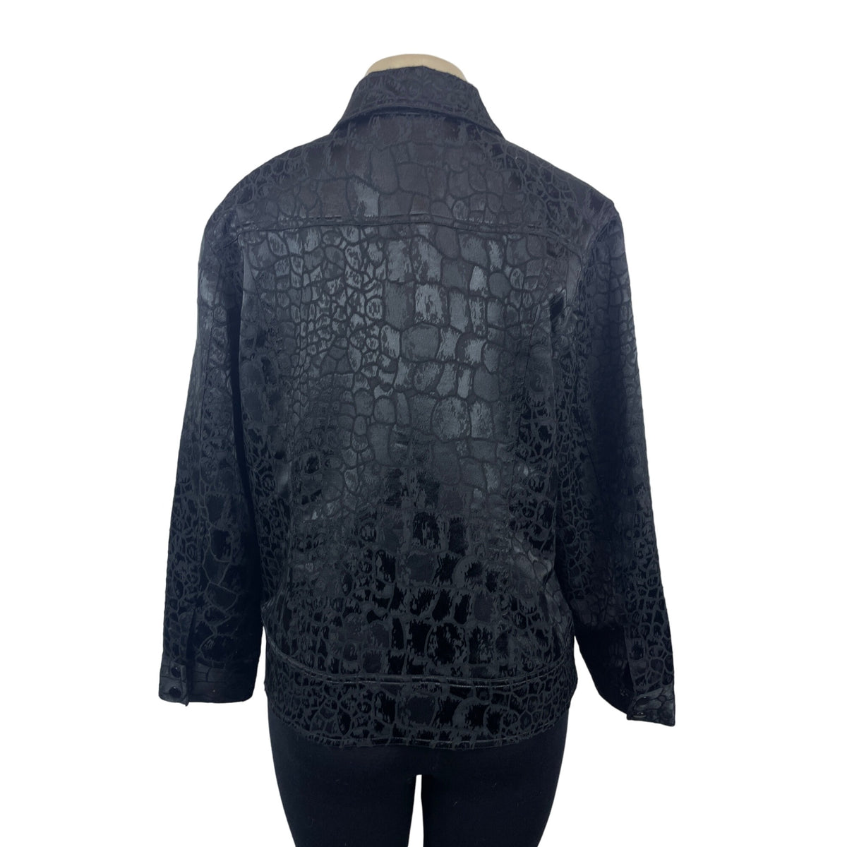 Chico's Womens Black Faux Crocodile Print Button-Up Jacket Sz 2