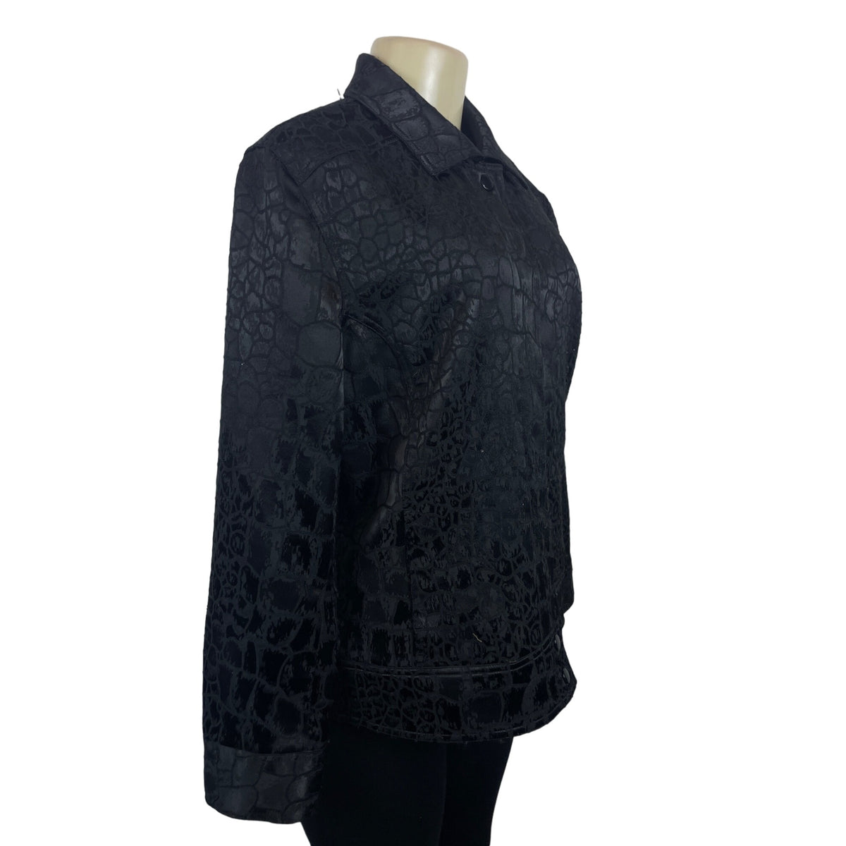 Chico's Womens Black Faux Crocodile Print Button-Up Jacket Sz 2