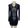 Nicole Miller Women's Black Beaded Long Sleeve Bodycon Dress Sz P