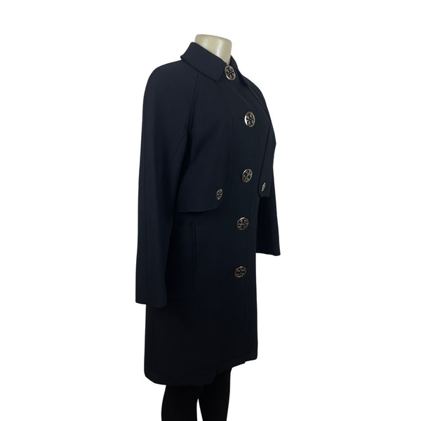 Tory Burch Womens Black Wool Blend Patch Pockets Pointed Collar Trench Coat Sz 6