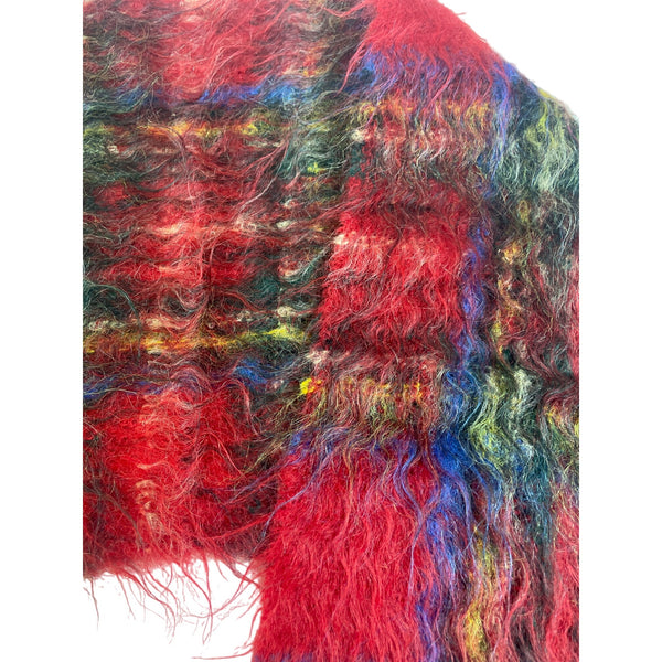 Saks Fifth Avenue Unisex Mohair Wool Multicolored Plaid Scarf One Size