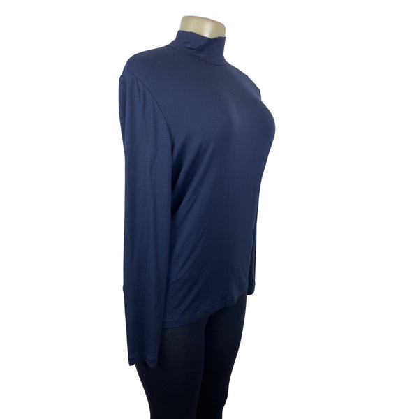 Lafayette 148 New York Navy Long Sleeve Mock Neck Top Size L