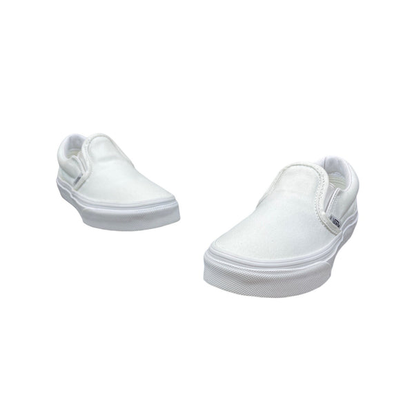 Vans Classic Slip-On All White Canvas Skate Kids Unisex Shoes Sz 7 - New