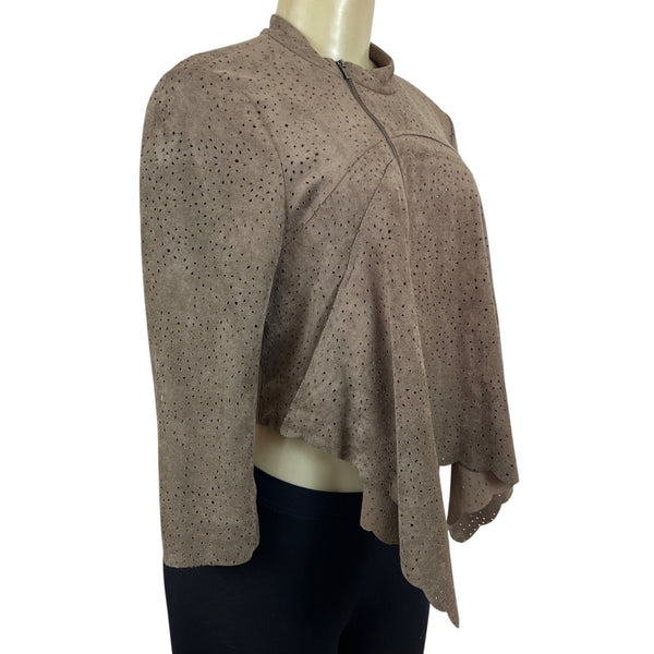 BCBGMAXAZRIA Womens Brown Crop Jacket With Zipper Closure Size S