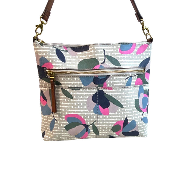 Fossil Women's Grey  Multicolor Floral Print Fiona Crossbody Bag Sz M