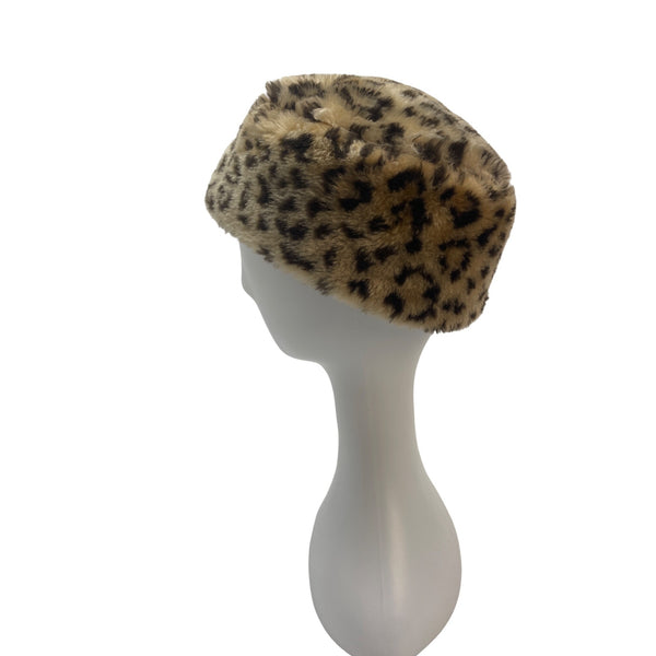 Everitt Faux Fur Leopard Print Pillbox Winter Hat - One Size