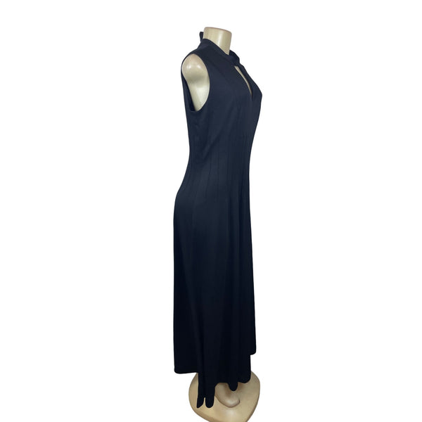 Vintage Ayres Unlimited Sleeveless Black Maxi Dress With Keyhole Neckline Sz S/M