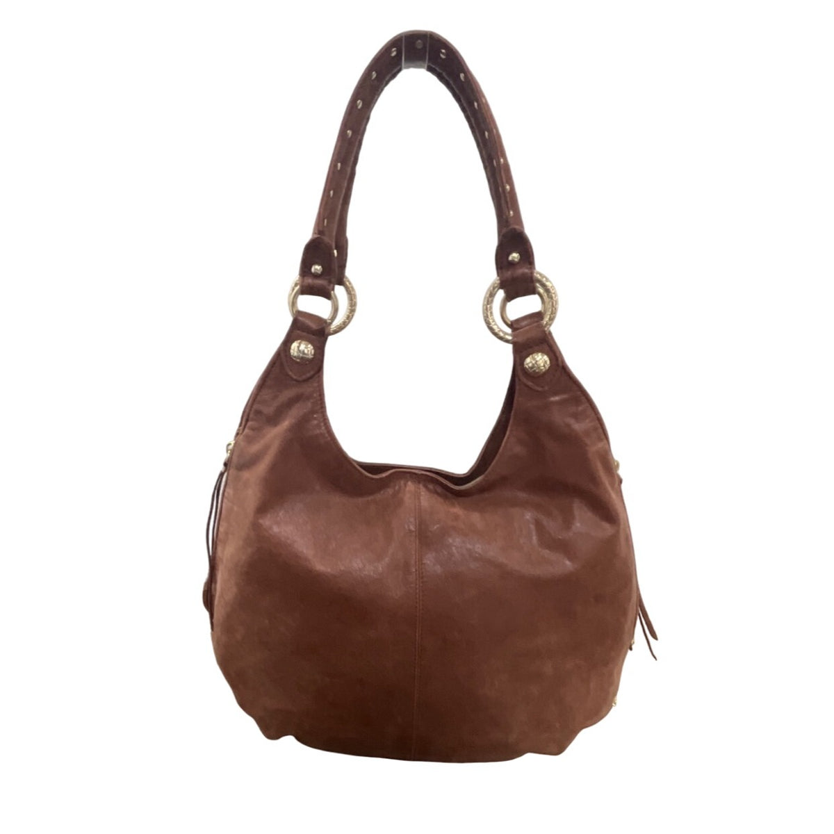 Elliott Lucca Brown Leather Hobo Bag With Ring Accents & Zippered Pocket Sz L