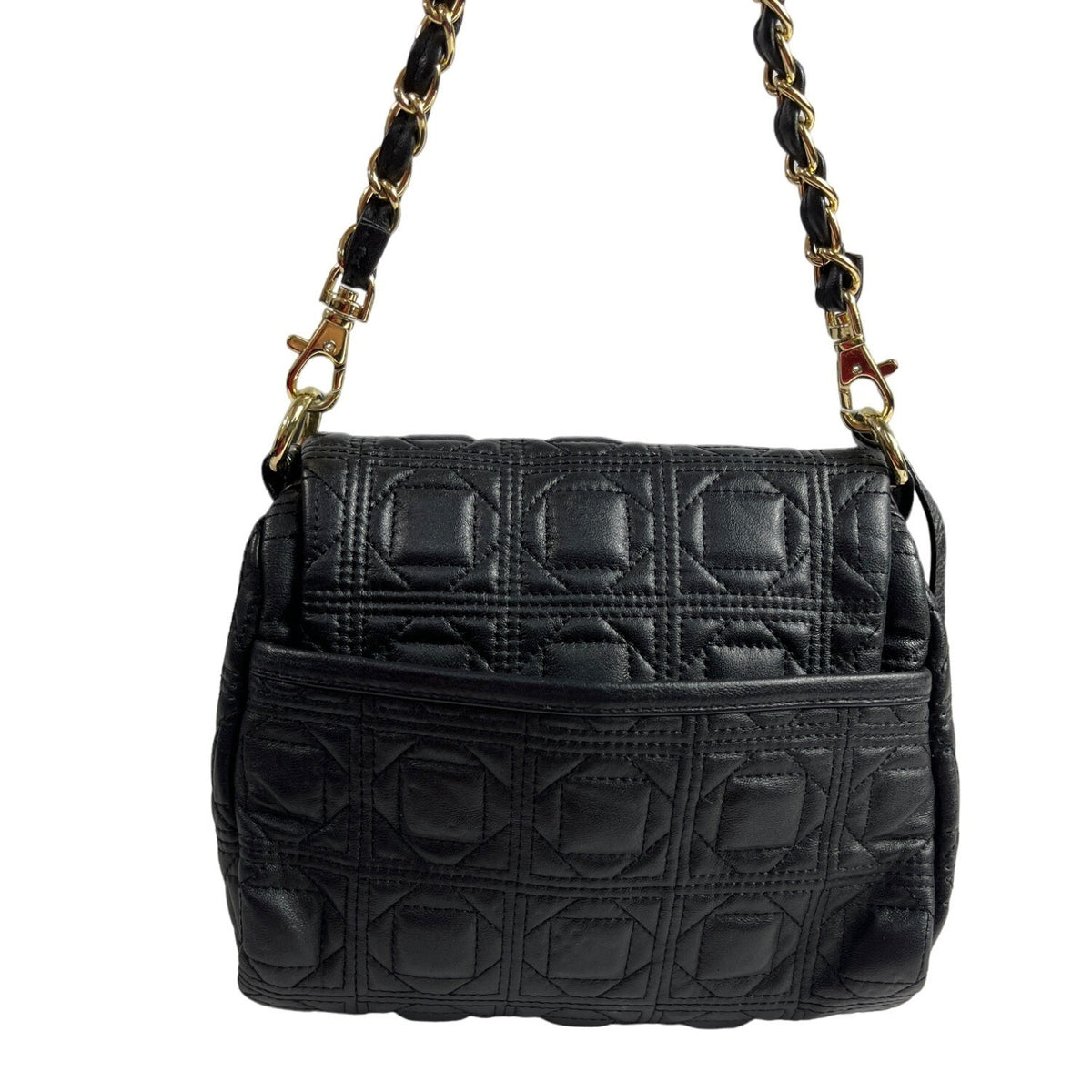 Paradox Women's Black Quilted Faux Leather With Gold Tone Accents Handbag Sz S