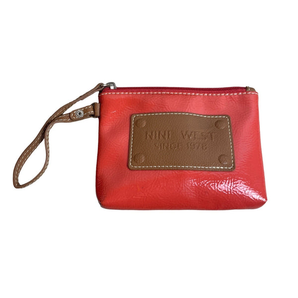 Nine West Women's Orange Leather Wristlet Wallet Sz M